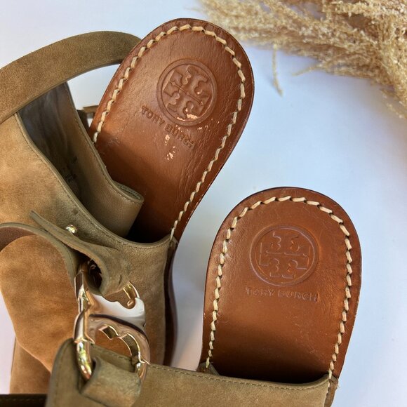 Tory Burch Suede Gemini Link Slingback Open Toe Boot Sandals - Picture 3 of 7